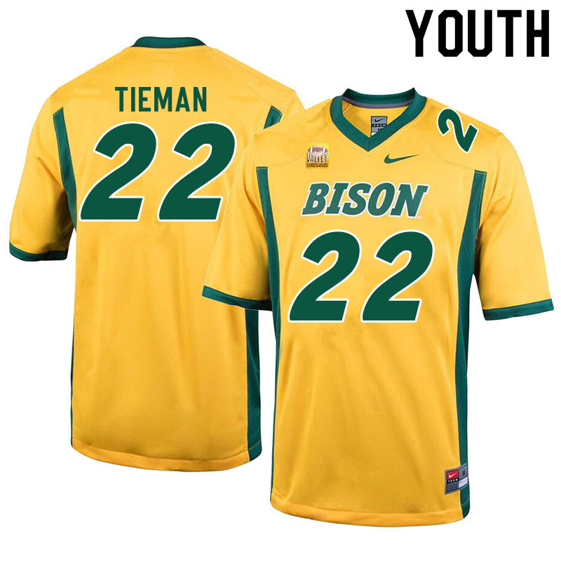 Youth #22 Dalton Tieman North Dakota State Bison College Football Jerseys Sale-Yellow - Click Image to Close